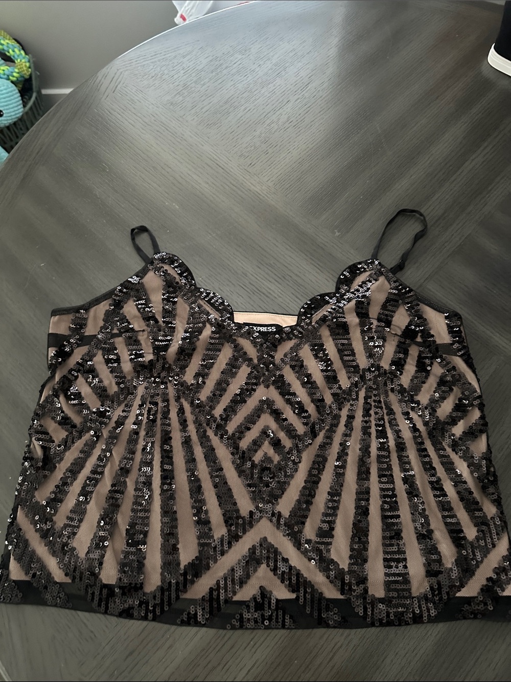 Express Black Sequin Geometric Camisole